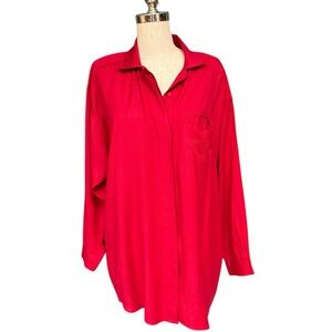 Vintage Mahudi International Red Rayon Pajama Top Lounge Shirt Size Large